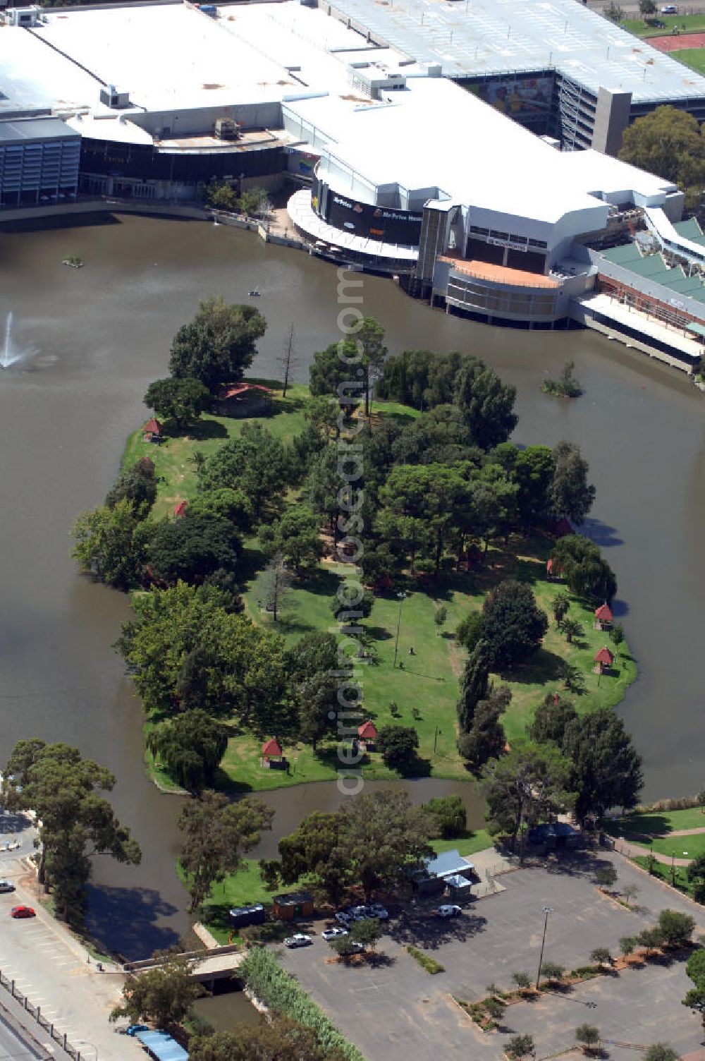 BLOEMFONTEIN from above - The Loch Logan Waterfront shopping mall is located at the shores of Loch Logan. It is the largest mall in central South Africa