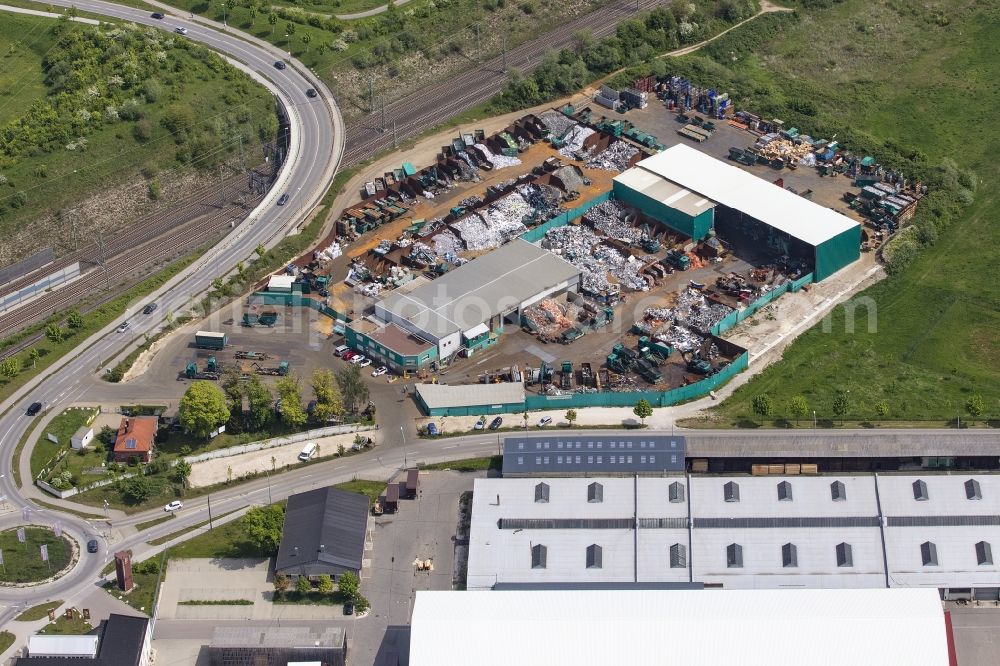 Neu-Ulm from above - Logistics yard of the scrap - recycling sorting plant Karl Karletshofer GmbH in Neu-Ulm in the state Bavaria, Germany