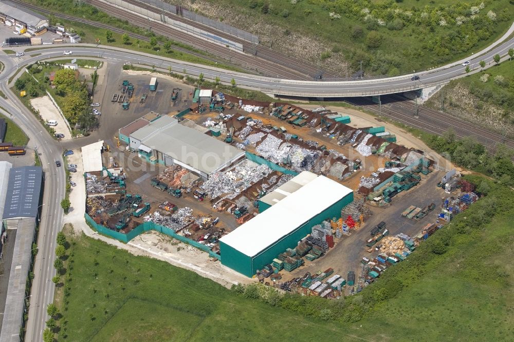 Neu-Ulm from the bird's eye view: Logistics yard of the scrap - recycling sorting plant Karl Karletshofer GmbH in Neu-Ulm in the state Bavaria, Germany