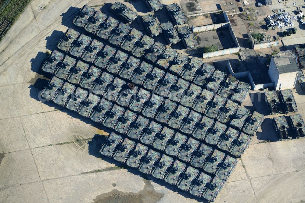 Aerial photograph Rockensußra - Logistics yard of the scrap - recycling sorting plant for tank scrapping on street Industriegebiet in Rockensussra in the state Thuringia, Germany