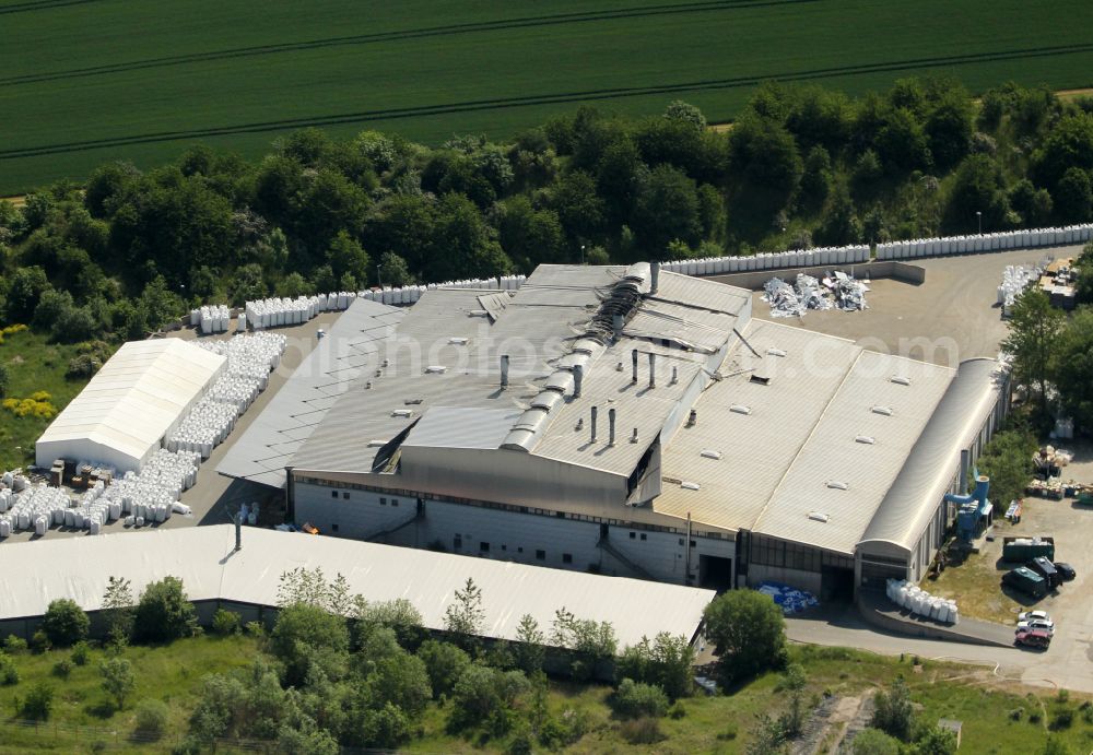 Rockensußra from the bird's eye view: Logistics yard of the scrap - recycling sorting plant for tank scrapping on street Industriegebiet in Rockensussra in the state Thuringia, Germany