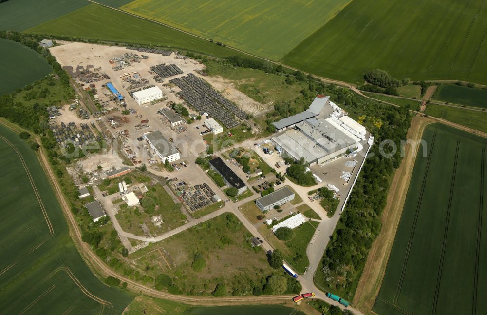 Rockensußra from above - Logistics yard of the scrap - recycling sorting plant for tank scrapping on street Industriegebiet in Rockensussra in the state Thuringia, Germany