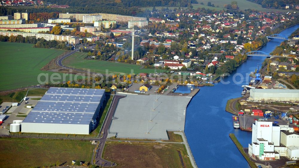 Aerial photograph Haldensleben - View of the new warehouse / shipping on the bank of the Mittellandkanal in Haldensleben in Saxony-Anhalt