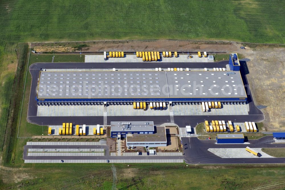 Radeburg from the bird's eye view: View of the logistics center of Dachser GmbH & Co. KG at Thomas Dachser Strasse in Radeburg near Dresden in the state Saxony