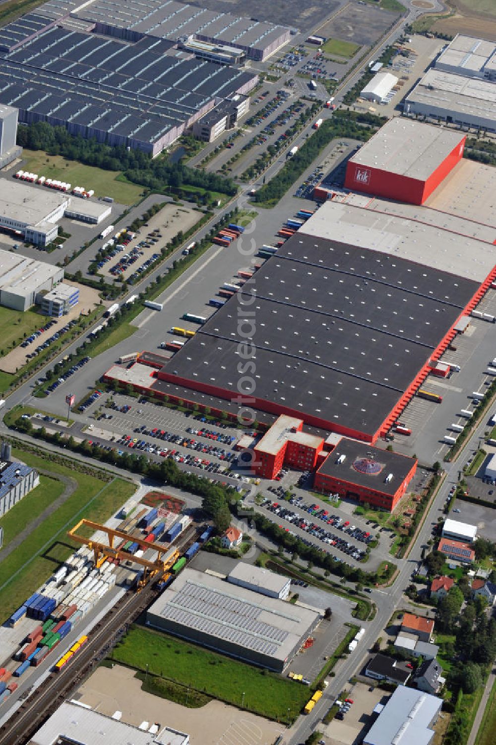 Aerial photograph Bönen - View of the logistics center and the European headquarters of the textile retail chain KiK in Bönen in North Rhine-Westphalia