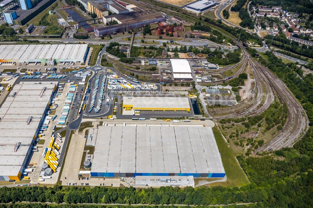 Aerial image Dortmund - Complex of buildings on the site of the logistics center of the online retailer Amazon in the district of Downtown North in Dortmund in the state of North Rhine-Westphalia