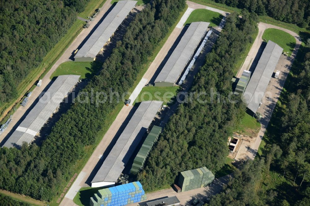 Aerial photograph Wester-Ohrstedt - Logistics center and camp at the Materialwirtschaftszentrum of the German armed forces in Wester-Ohrstedt in the state Schleswig-Holstein