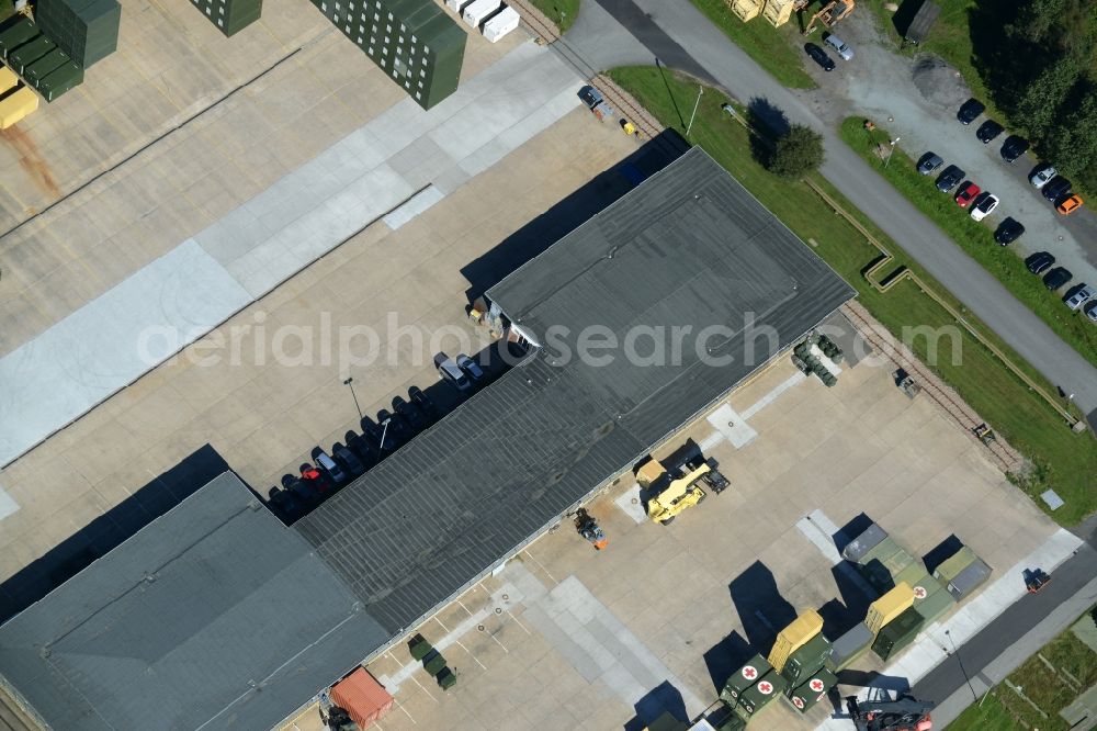 Wester-Ohrstedt from the bird's eye view: Logistics center and camp at the Materialwirtschaftszentrum of the German armed forces in Wester-Ohrstedt in the state Schleswig-Holstein