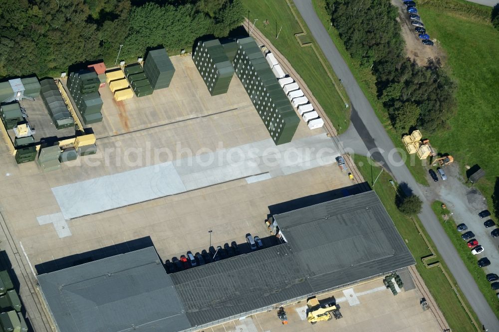 Aerial image Wester-Ohrstedt - Logistics center and camp at the Materialwirtschaftszentrum of the German armed forces in Wester-Ohrstedt in the state Schleswig-Holstein