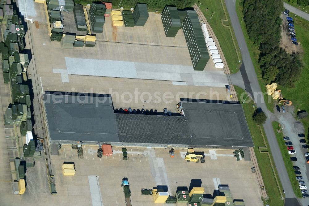 Wester-Ohrstedt from above - Logistics center and camp at the Materialwirtschaftszentrum of the German armed forces in Wester-Ohrstedt in the state Schleswig-Holstein