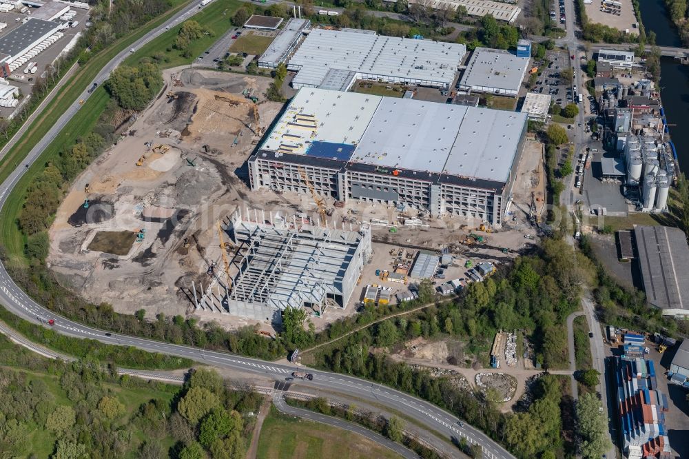 Aerial image Hamburg - Construction site for the construction of a new logistics center at the wool combing - Industriestrasse in the industrial area in the district of Wilhelmsburg in Hamburg, Germany