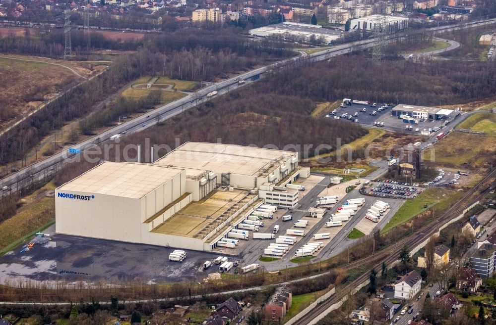 Herne from the bird's eye view: Complex on the site of the logistic center of NORDFROST GmbH & Co. KG Am Malakowturm in Herne in the state North Rhine-Westphalia, Germany