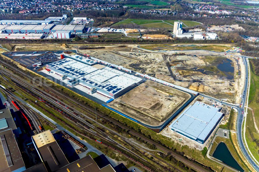 Dortmund from the bird's eye view: Building complex on the site of the logistics center REWE DORTMUND Grosshandel eG on Rueschebrinkstrasse in the district Westfalenhuette in Dortmund at Ruhrgebiet in the state North Rhine-Westphalia, Germany