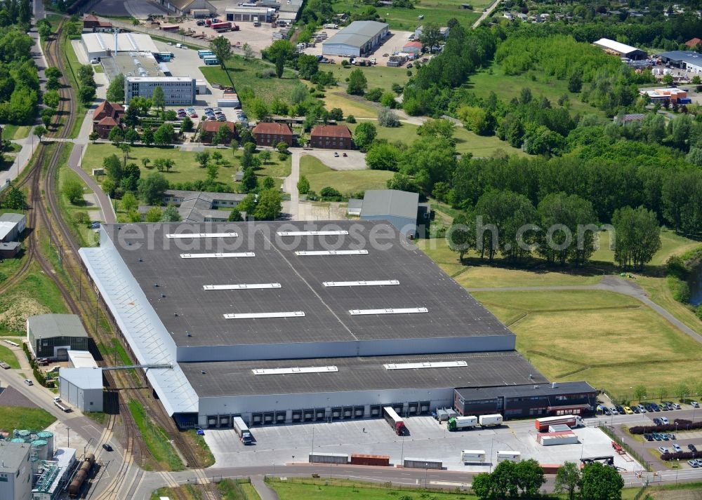 Genthin from the bird's eye view: View of the logistics centre of the Waschmittelwerk Genthin GmbH in Genthin in the state of Saxony-Anhalt