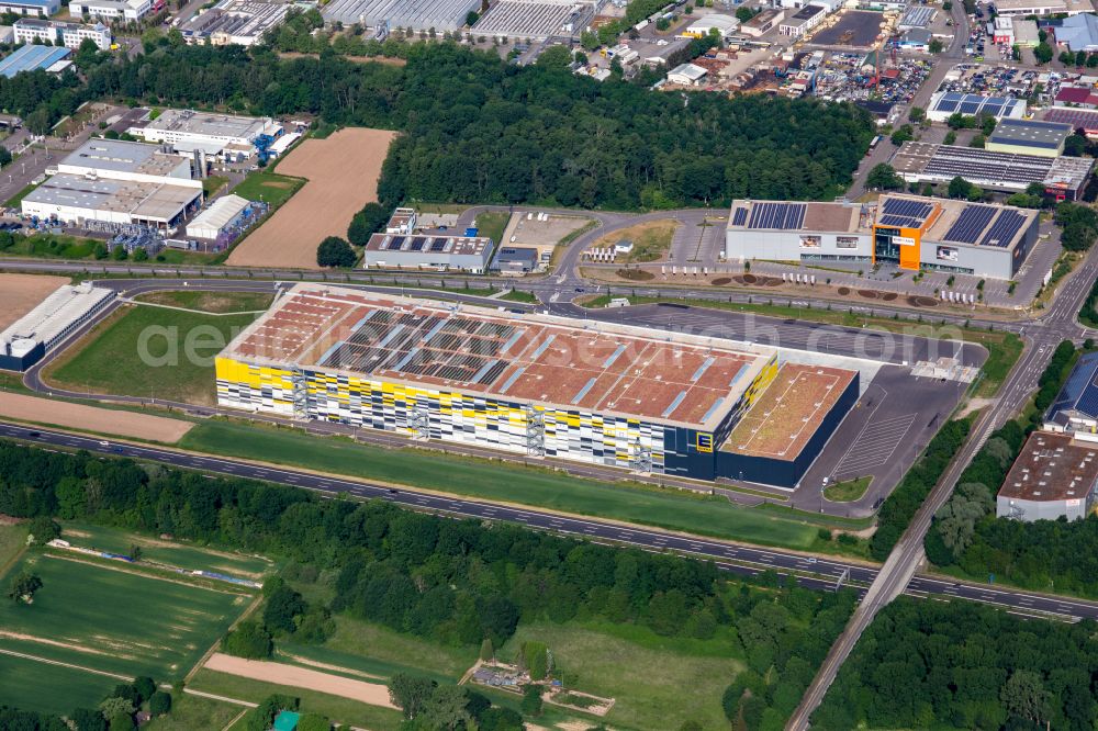 Rastatt from the bird's eye view: Building complex on the site of the logistics center - Zentrallager von Edeka in Rastatt in the state Baden-Wuerttemberg, Germany