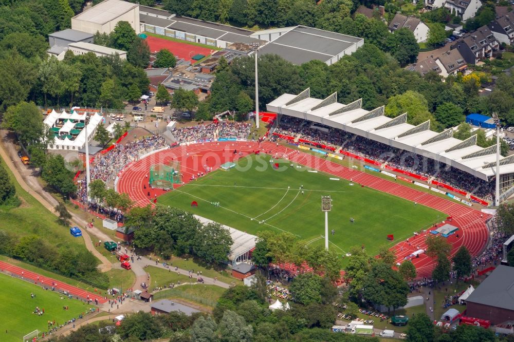 Aerial image Bochum - The Lohrheidestadion located in the Bochum district Wattenscheid. In 2002, the stadium for VfL Bochum II and the hosting of the German Athletics Championships has been extended