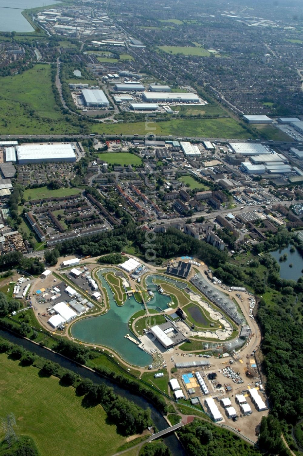 Waltham Cross from the bird's eye view: The canoe slalom park Lee Valley White Water Centre is an Out-of-London venue and located near by Waltham Cross in Hertfordshire and one of the Olympic and Paralympic venues for the 2012 Games in Great Britain