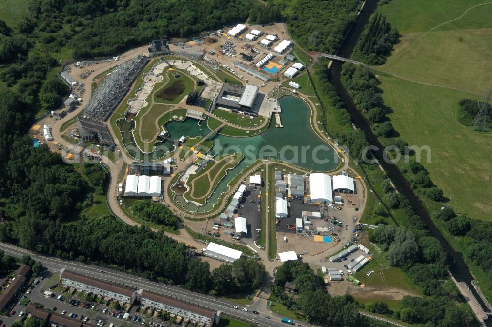 Waltham Cross from above - The canoe slalom park Lee Valley White Water Centre is an Out-of-London venue and located near by Waltham Cross in Hertfordshire and one of the Olympic and Paralympic venues for the 2012 Games in Great Britain