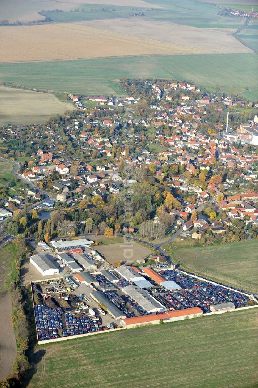 Krostitz from above - Car recycling and disposal resp. scrap trade in Krostitz in Saxony