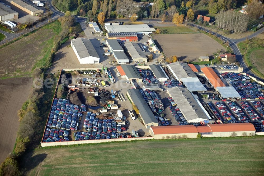 Krostitz from the bird's eye view: Car recycling and disposal resp. scrap trade in Krostitz in Saxony