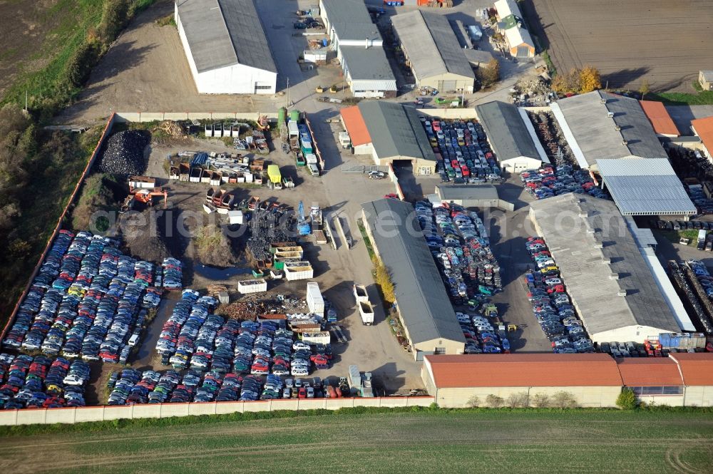 Aerial image Krostitz - Car recycling and disposal resp. scrap trade in Krostitz in Saxony