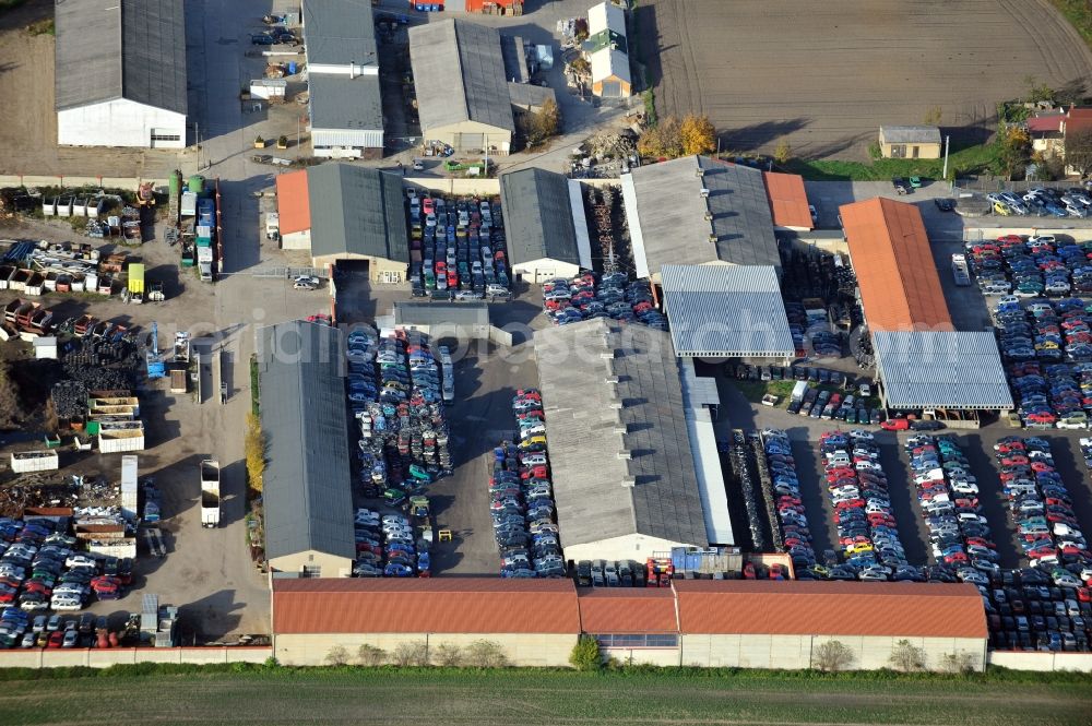 Aerial photograph Krostitz - Car recycling and disposal resp. scrap trade in Krostitz in Saxony