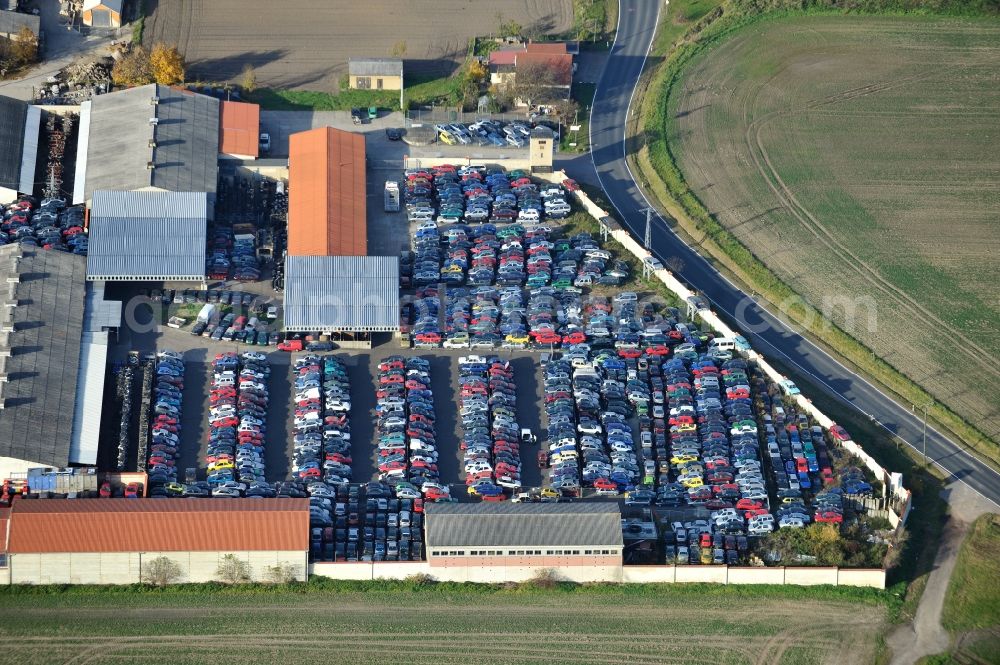 Krostitz from above - Car recycling and disposal resp. scrap trade in Krostitz in Saxony