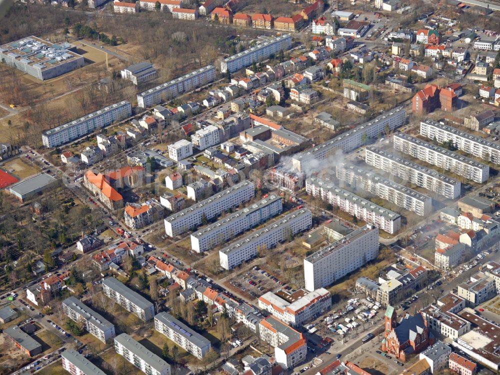 Aerial image Berlin - Fire fighting at the fire brigade on fire the building Myliusgarten in the district Friedrichshagen in Berlin, Germany