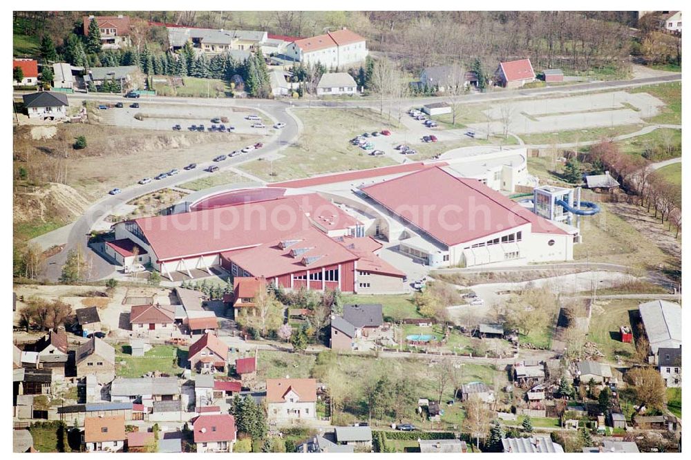 Aerial photograph Luckenwalde - 15.04.2004 Luckenwalde / Flämingtherme in Luckenwalde - Betreiber: Aquapark Management Dr. Quell & Partner GmbH Geschäftsführer Dr. M. Quell c/o Aquapark Management GmbH Joseph-König-Strasse 15 48147 Münster Tel.: 0251 / 92535-0 Fax: 0251 / 92535-55 info@aquapark.de http://