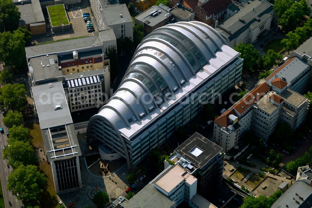 Berlin from above - The Ludwig-Erhard-Haus (commonly known as Armadillo), the seat of the Berlin Stock Exchange and the Chamber of Commerce's (ICC). The building was constructed by Nicholas Grimshaw and Partners. It is located Fasanenstrasse in Berlin's Charlottenburg