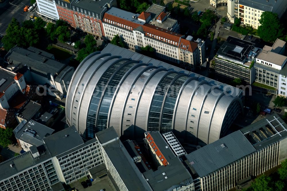 Aerial photograph Berlin - The Ludwig-Erhard-Haus (commonly known as Armadillo), the seat of the Berlin Stock Exchange and the Chamber of Commerce's (ICC). The building was constructed by Nicholas Grimshaw and Partners. It is located Fasanenstrasse in Berlin's Charlottenburg