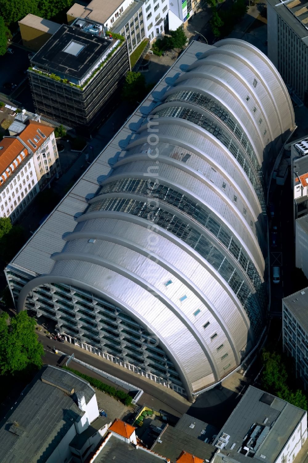 Aerial photograph Berlin - The Ludwig-Erhard-Haus (commonly known as Armadillo), the seat of the Berlin Stock Exchange and the Chamber of Commerce's (ICC)in Berlin