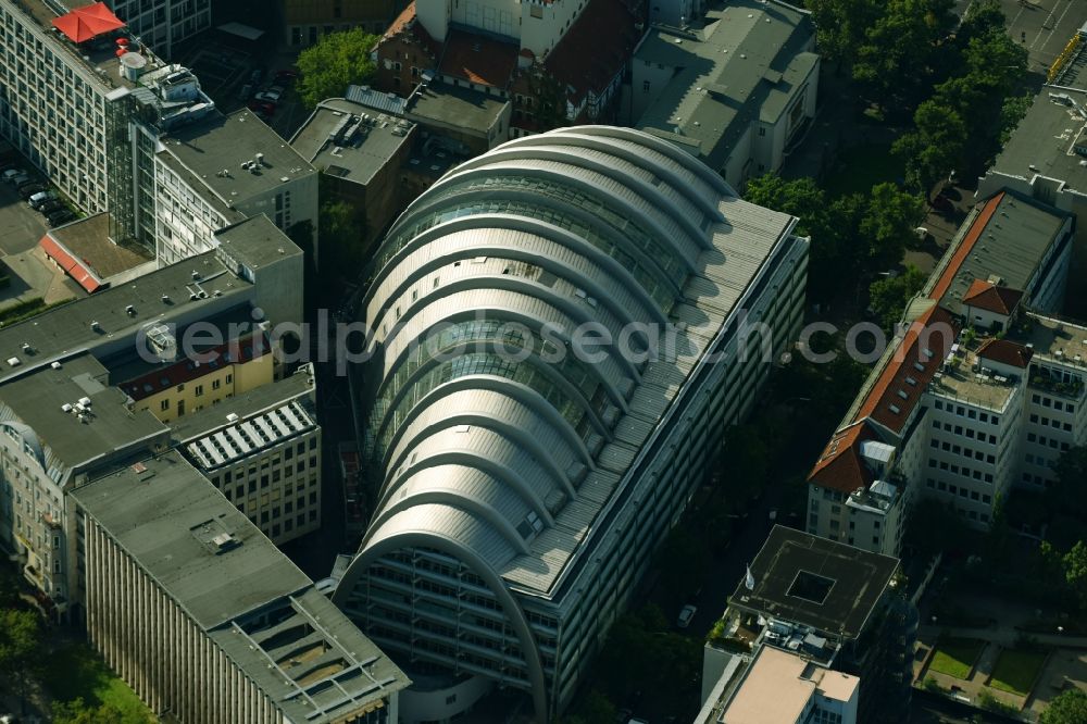 Berlin from the bird's eye view: The Ludwig-Erhard-Haus (commonly known as Armadillo), the seat of the Berlin Stock Exchange and the Chamber of Commerce's (ICC). The building was constructed by Nicholas Grimshaw and Partners. It is located Fasanenstrasse in Berlin's Charlottenburg