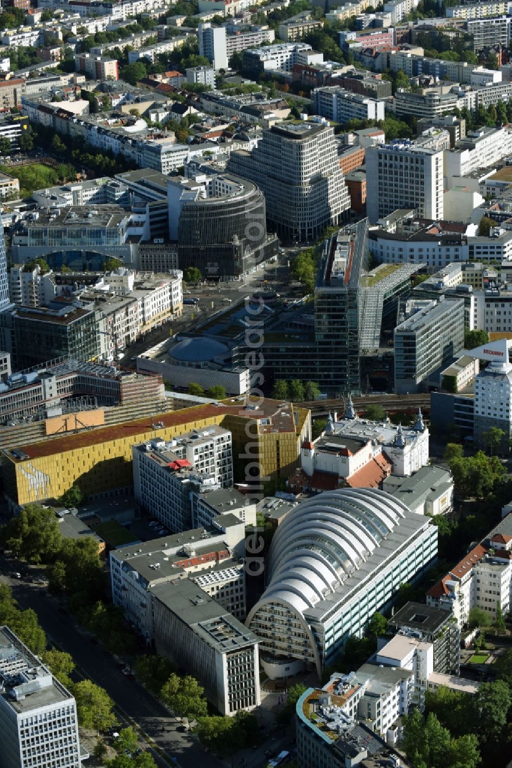 Berlin from the bird's eye view: The Ludwig-Erhard-Haus (commonly known as Armadillo), the seat of the Berlin Stock Exchange and the Chamber of Commerce's (ICC). The building was constructed by Nicholas Grimshaw and Partners. It is located Fasanenstrasse in Berlin's Charlottenburg