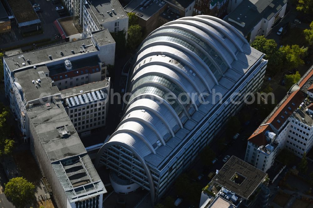 Aerial image Berlin - The Ludwig-Erhard-Haus (commonly known as Armadillo), the seat of the Berlin Stock Exchange and the Chamber of Commerce's (ICC). The building was constructed by Nicholas Grimshaw and Partners. It is located Fasanenstrasse in Berlin's Charlottenburg