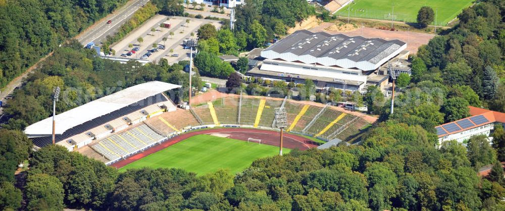 Saarbrücken from above - Blick auf das Ludwigspark-Stadion in Saarbrücken, es ist die Heimstätte des 1. FC Saarbrücken und der Saarland Hurricanes genutzt wird. The Louis Park Stadium in Saarbrücken.