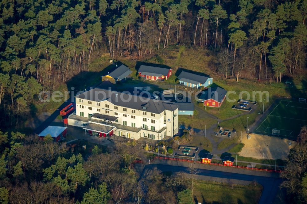 Haltern am See from the bird's eye view: Aerial view of the DJH youth hostel Haltern am See in the wooded area at Stockwieser Damm in the district of Stockwiese in Haltern am See in the Ruhr area in North Rhine-Westphalia, Germany