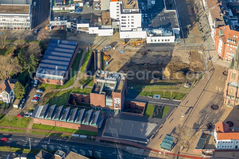 Herne from above - Aerial view of the church building of the Kreuzkirche on Europaplatz next to the LWL Museum of Archaeology in Herne in the federal state of North Rhine-Westphalia, Germany