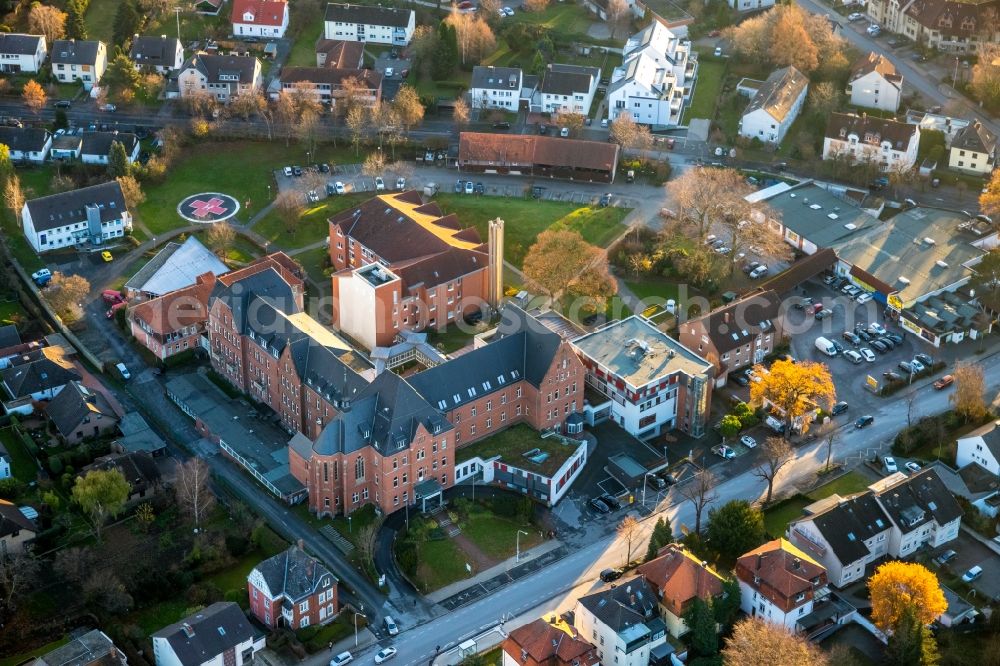 Werl from the bird's eye view: Aerial view of the hospital grounds of Mariannen-Hospital in Werl in the federal state of North Rhine-Westphalia, Germany