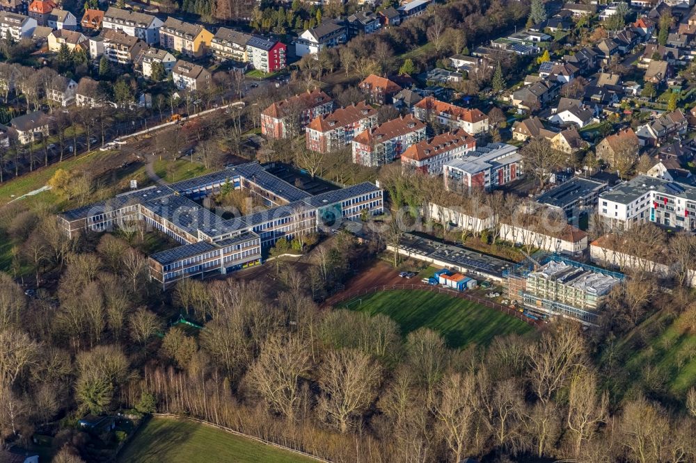 Aerial photograph Herne - Aerial view of the school building of Otto-Hahn-Gymnasium with new sports hall under construction in Herne in the federal state of North Rhine-Westphalia, Germany