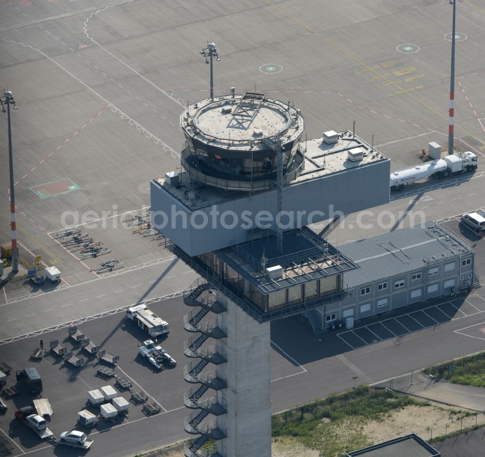 Aerial image Schönefeld - Tower of DFS German Air Traffic Control GmbH on the runways of the BER Airport in Schoenefeld in Brandenburg