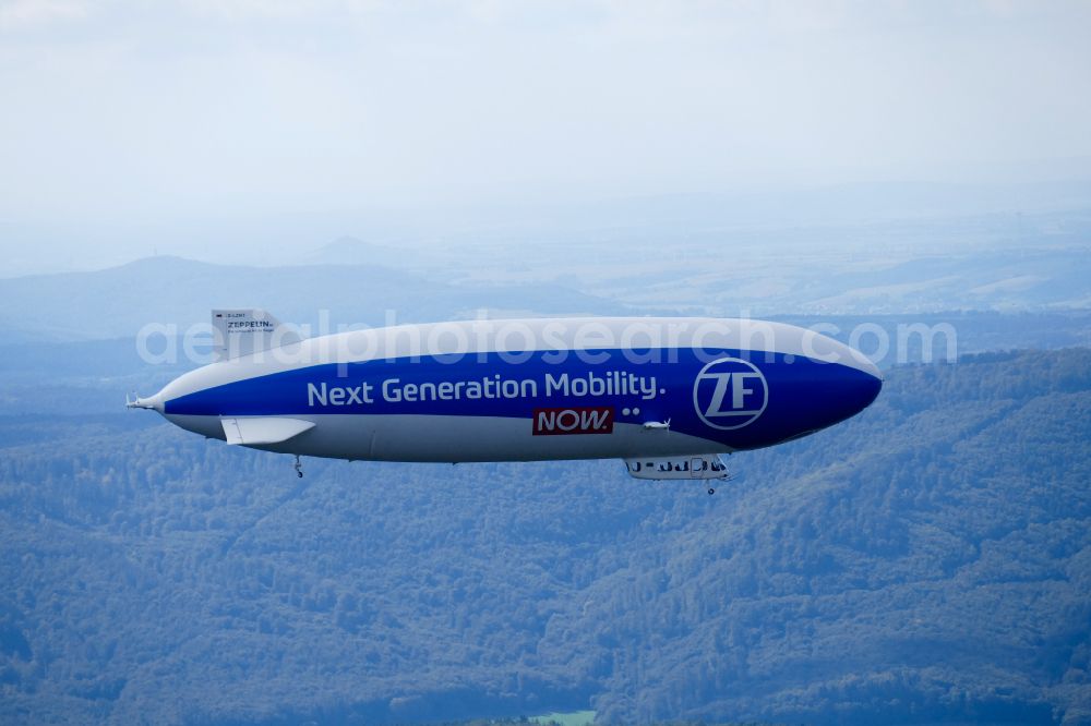 Aerial image Wesertal - Airship D-LZNT in flight over the airspace on street L763 in Wesertal in the state Hesse, Germany