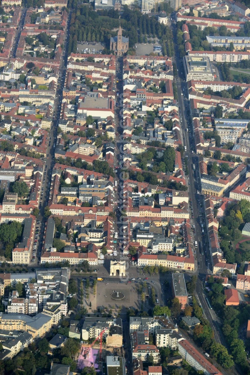 Aerial image Potsdam - View of the square Luisenplatz in Potsdam in the state Brandenburg