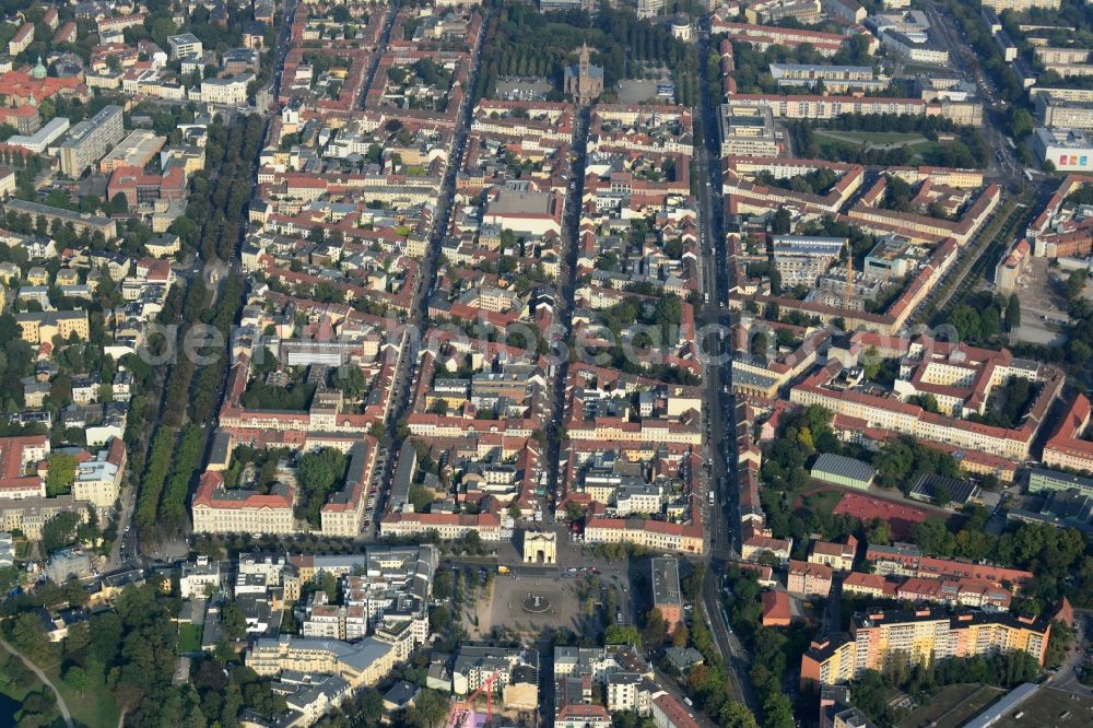 Aerial photograph Potsdam - View of the square Luisenplatz in Potsdam in the state Brandenburg