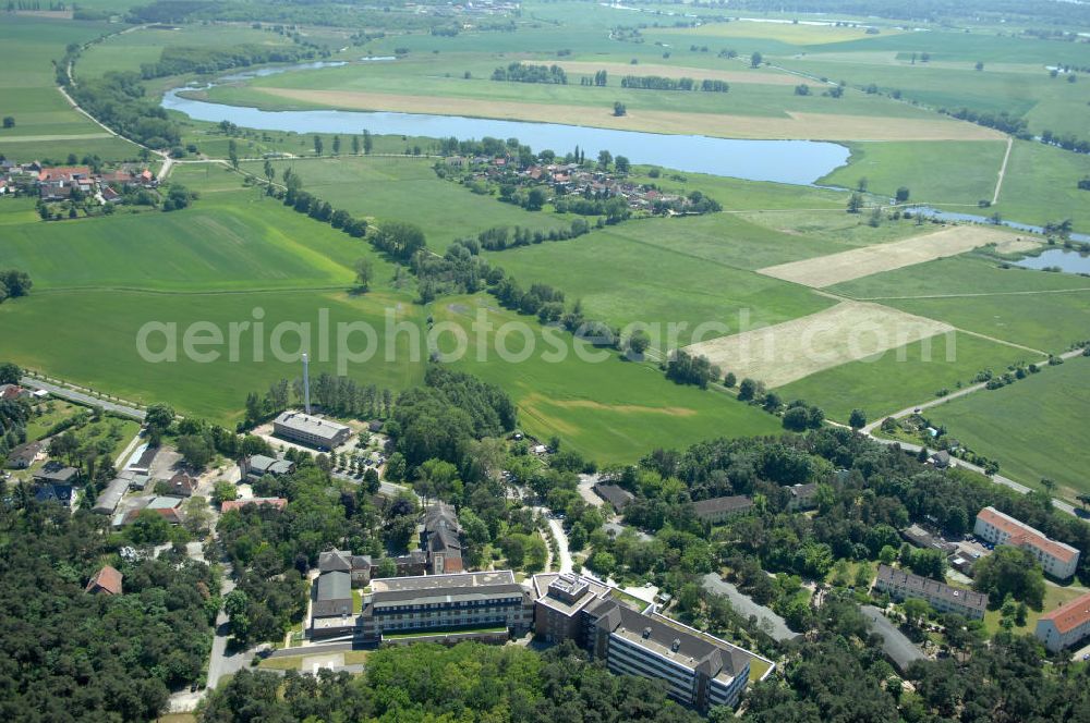 Lostau from above - Blick auf die Lungenklinik in Lostau, das Zentrum für Pneumologie und Thoraxchirogie. Die Lungenklinik ist ein akademisches Lehrkrankenhaus der Otto-von-Guericke-Universität Magdeburg. View of the lung clinic in Lostau, the Centre for Pneumology and Thoracic chirogie. The lung clinic is an academic teaching hospital of the Otto-von-Guericke University of Magdeburg.