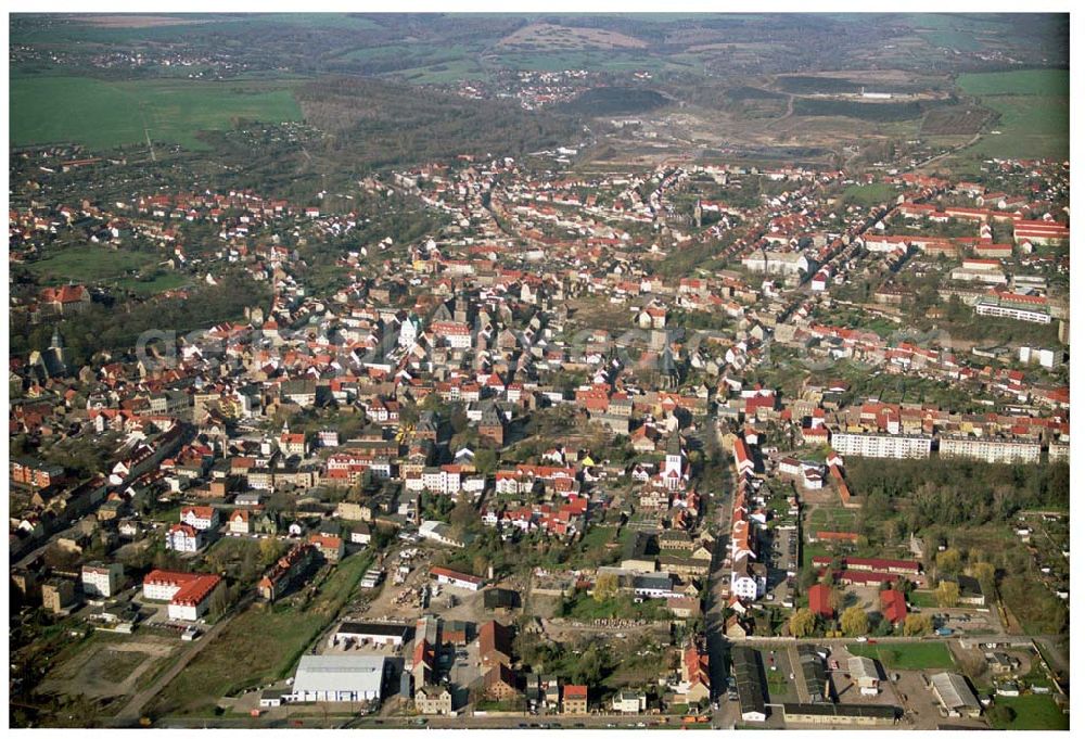 Aerial image Eisleben - Lutherstadt Eisleben / Stadtzentrum von Osten und Norden her betrachtet.