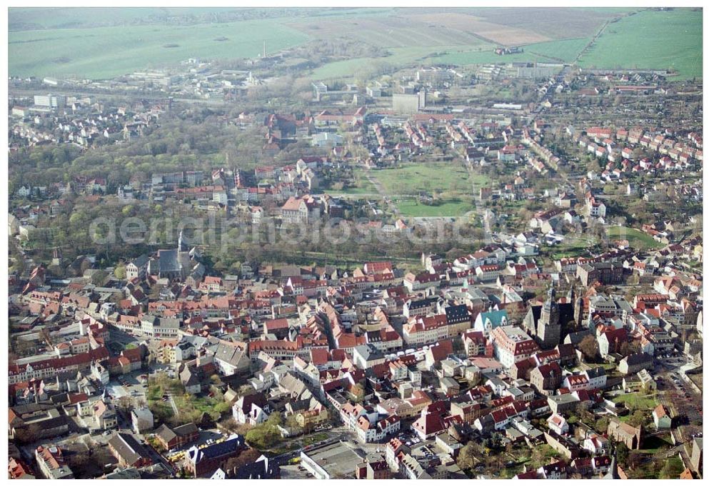 Aerial photograph Eisleben - Lutherstadt Eisleben / Stadtzentrum von Osten und Norden her betrachtet.