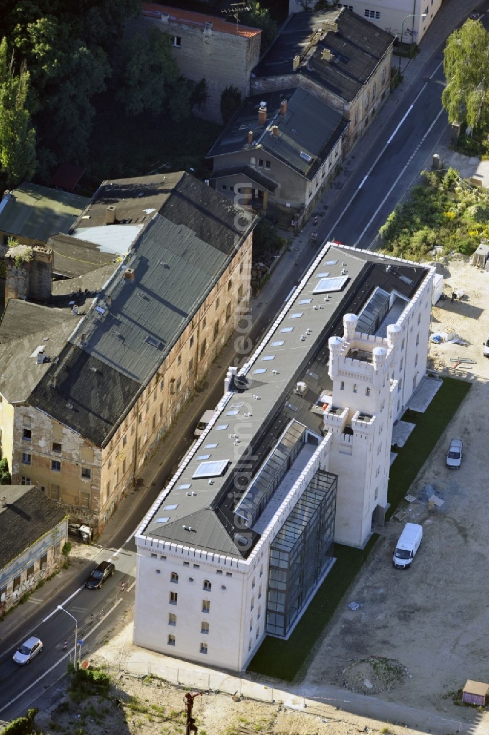 Potsdam from above - View of the restored and renovated former flour Magazine Persiusspeicher in the city of Potsdam, designed by Reinhold Persius