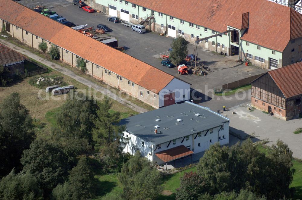 Madelungen from above - Blick auf dasLandhotel Zur alten Schrotmühle, dem Quartier der EUROVIA an der Max-Kürschner-Strasse / im Dorfe in Madelungen / Türingen im Rahmen der Neubauarbeiten BAB A4 .