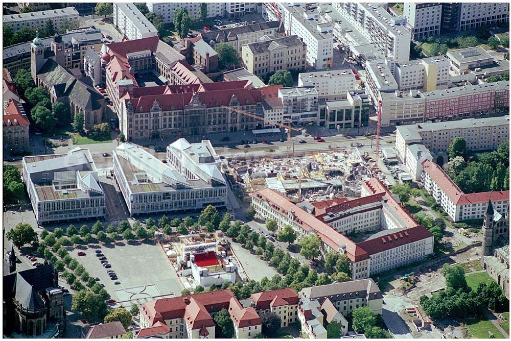 Magdeburg from above - 06.07.04 Magdeburg, Nord LB, Baustelle Hundertwasserhaus, Hauptpost